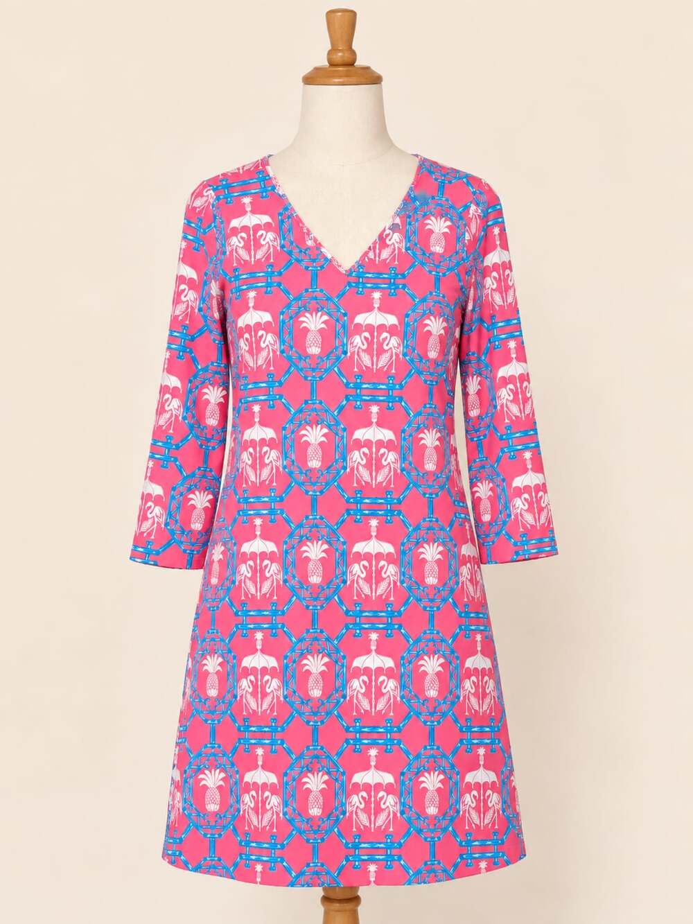 Kaeli Smith Pink Blue Flamingo Pineapple Shift Dress XS